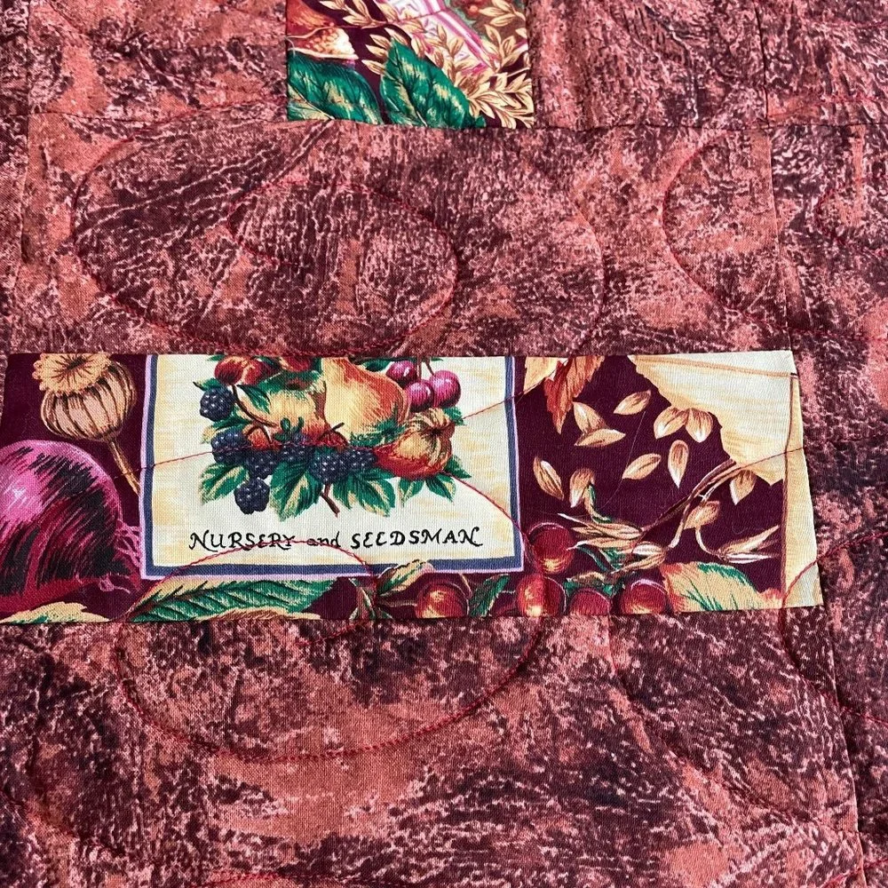 Handmade Harvest Lap Quilt Split Rail Greens & Browns Fall Leaf Berries 43 x 52